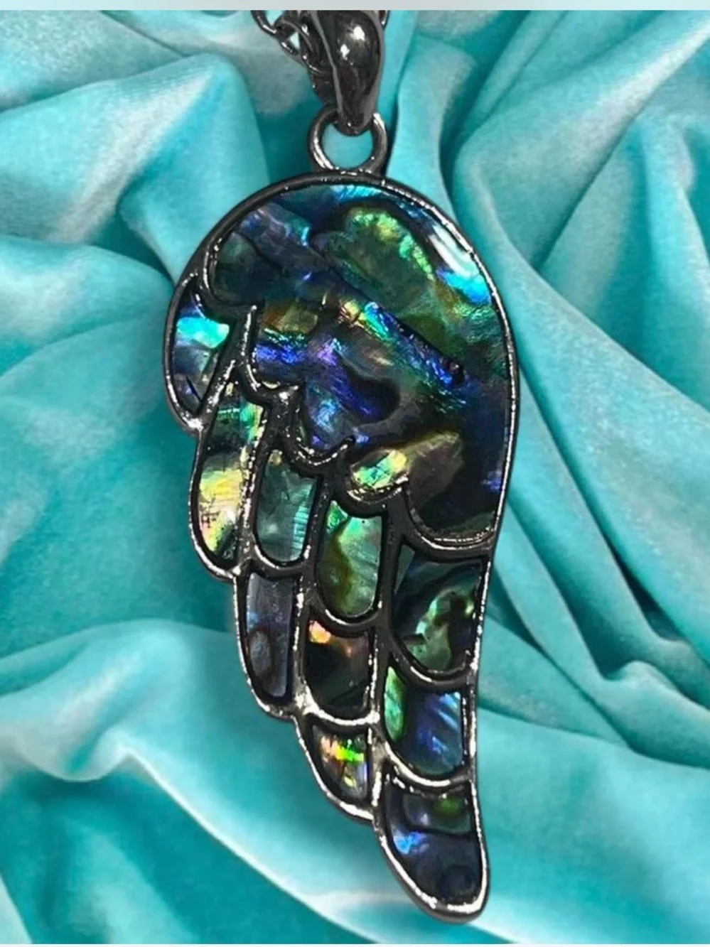 Iridescent Abalone Wing Pendant Necklace - Blue/Green